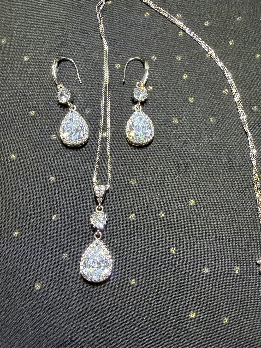 Silver Teardrop Cubic Zirconia Necklace with Matching Earrings - Silver